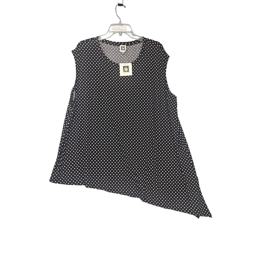 Anne Klein Womens 3X Polka Dot Asymmetrical Sleeveless Top Black White NWT
